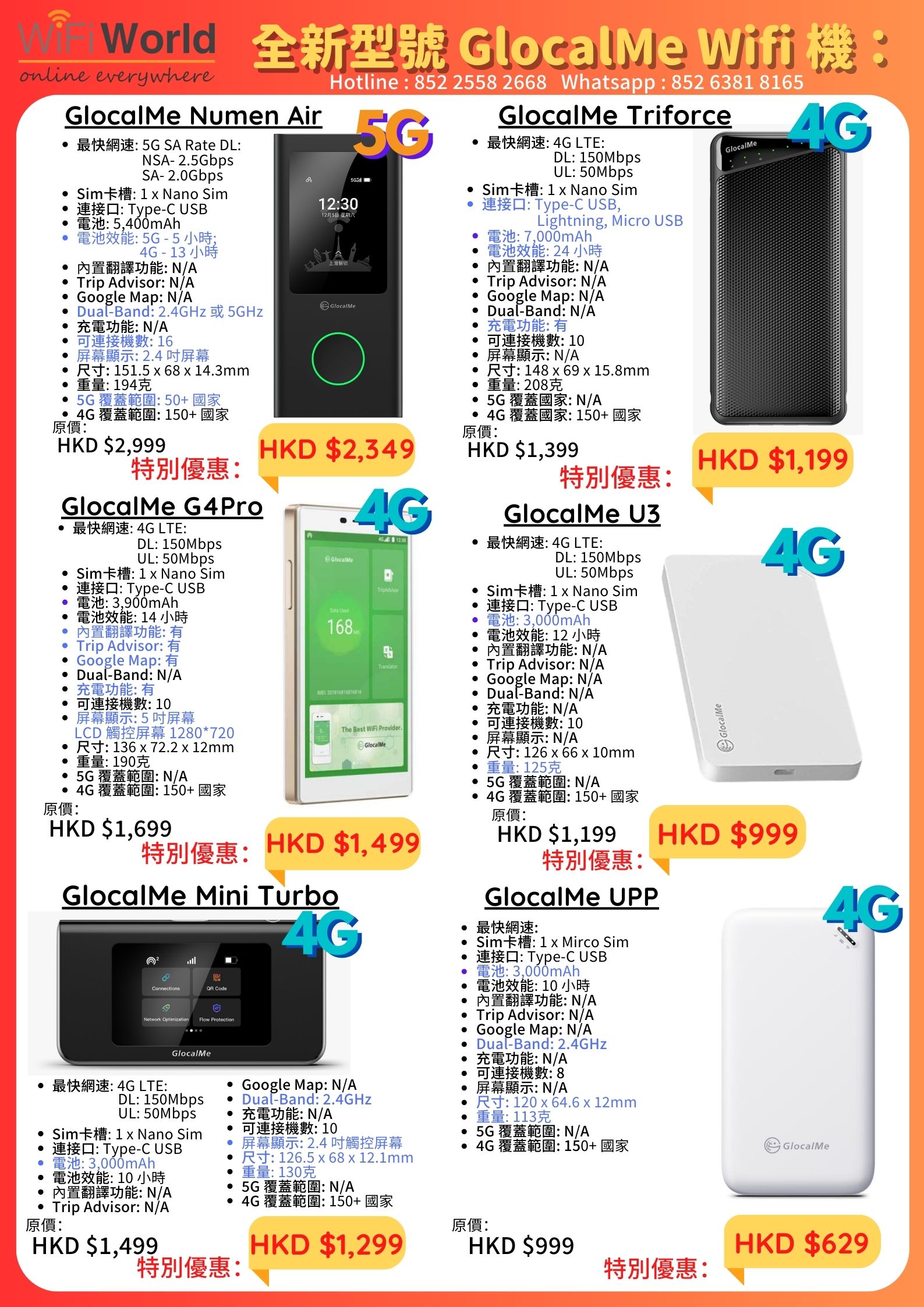 WiFi World | GlocalMe全球Wifi機比較